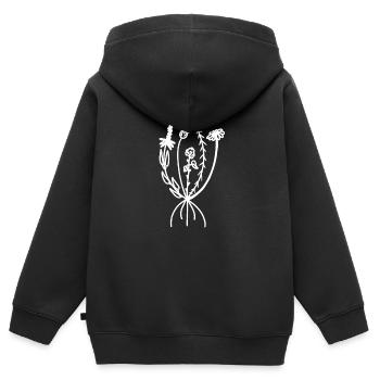 Fleurs d’accentuation / ligne fine - Sweat Premium à capuche zippé enfant bio - noir - Dos - AI Model Kid Male (0cm)