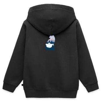 Loup hurlant en silhouette d'hiver avec forêt de conifères - Sweat Premium à capuche zippé enfant bio - noir - Dos - AI Model Kid Male (0cm)