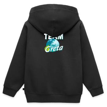 TEAM Greta - Kinder Premium Organic Zip Hoodie - Schwarz - Hinten - AI Model Kid Male (0cm)