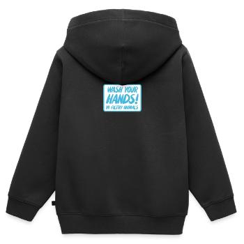 Lavez-vous les mains Ya Animaux sales - Sweat Premium à capuche zippé enfant bio - noir - Dos - AI Model Kid Male (0cm)