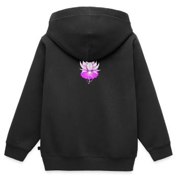 Lotus Couronne chakra - Sweat Premium à capuche zippé enfant bio - noir - Dos - AI Model Kid Male (0cm)