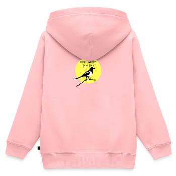 DON'T WORRY, BE A PIE ! - Sweat Premium à capuche zippé enfant bio - rose - Dos - AI Model Kid Female (0cm)