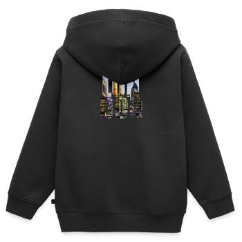 Toits de Londres - Sweat Premium à capuche zippé enfant bio - noir - Dos - AI Model Kid Male (0cm)