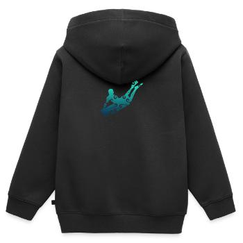 Tatouage tribal polynésien de surfeur de bodyboard maori - Sweat Premium à capuche zippé enfant bio - noir - Dos - AI Model Kid Male (0cm)