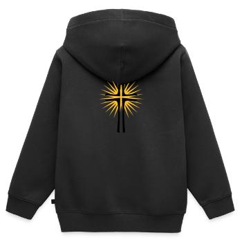 Kreuz - Kinder Premium Organic Zip Hoodie - Schwarz - Hinten - AI Model Kid Male (0cm)