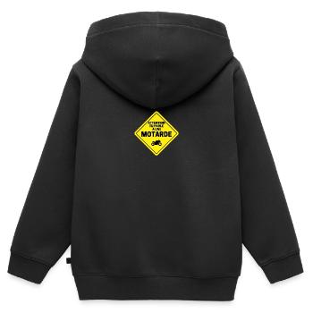Attention motarde panneau de signalisation - Sweat Premium à capuche zippé enfant bio - noir - Dos - AI Model Kid Male (0cm)