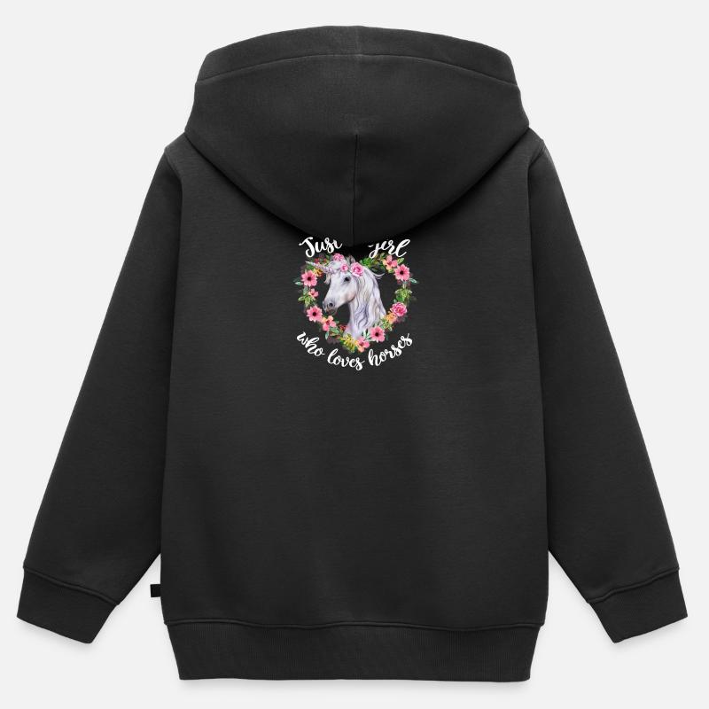 Juste une fille qui aime les chevaux - Sweat Premium à capuche zippé enfant bio - noir