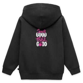 Les amateurs de parfums qui s’intéressent aux parfums ou aux fragrances - Sweat Premium à capuche zippé enfant bio - noir - Dos - AI Model Kid Male (0cm)
