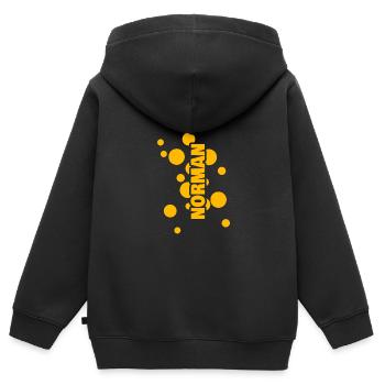Nom Prénom Norman - Sweat Premium à capuche zippé enfant bio - noir - Dos - AI Model Kid Male (0cm)