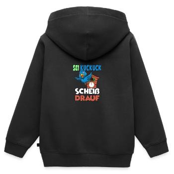 Sei Kuckuck Scheiss drauf - Kinder Premium Organic Zip Hoodie - Schwarz - Hinten - AI Model Kid Male (0cm)