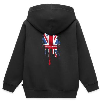 union jack 5 - Sweat Premium à capuche zippé enfant bio - noir - Dos - AI Model Kid Male (0cm)