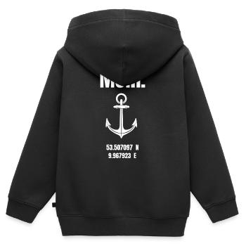 Moin. Koordinaten Hamburger Hafen - Kinder Premium Organic Zip Hoodie - Schwarz - Hinten - AI Model Kid Male (0cm)