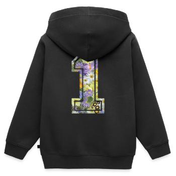 Numero 1 fleur, Équipe Foot, basket université - Sweat Premium à capuche zippé enfant bio - noir - Dos - AI Model Kid Male (0cm)
