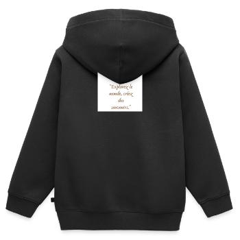 Voyage et Souvenirs - Sweat Premium à capuche zippé enfant bio - noir - Dos - AI Model Kid Male (0cm)