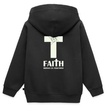 La foi nous rassemble - Sweat Premium à capuche zippé enfant bio - noir - Dos - AI Model Kid Male (0cm)