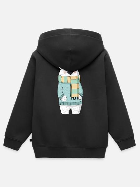Eisbär mit Schal und Pullover - Kinder Premium Organic Zip Hoodie - Schwarz