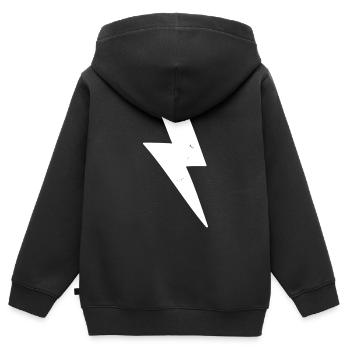 Éclair blanc - Sweat Premium à capuche zippé enfant bio - noir - Dos - AI Model Kid Male (0cm)