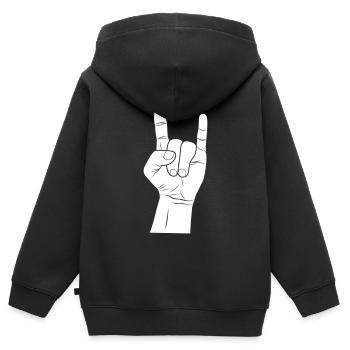 Rocker rock hard rock rocker saluer métal main doigts - Sweat Premium à capuche zippé enfant bio - noir - Dos - AI Model Kid Male (0cm)
