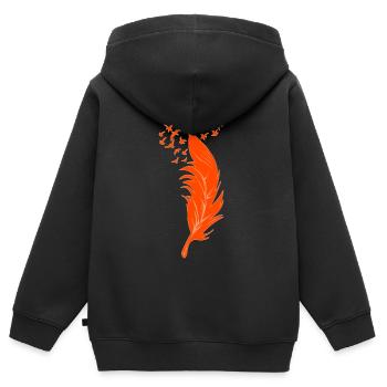 Federn und orangefarbene Vögel - Kinder Premium Organic Zip Hoodie - Schwarz - Hinten - AI Model Kid Male (0cm)