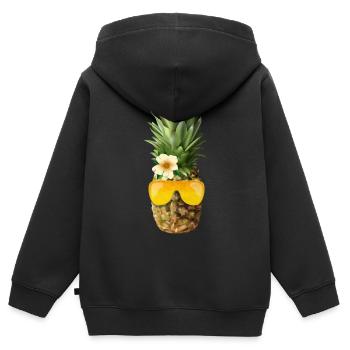 Ananas avec cadre de lunettes doré - Sweat Premium à capuche zippé enfant bio - noir - Dos - AI Model Kid Male (0cm)