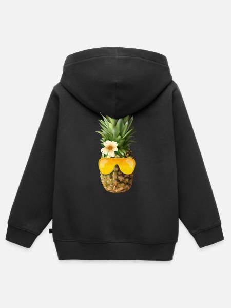 Ananas con montatura dorata per occhiali - Felpa Premium con cappuccio con zip bambino bio - nero