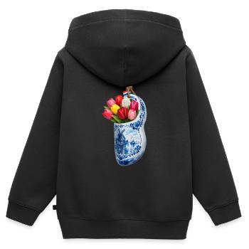 Tulipes dans un sabot bleu de Delft - Sweat Premium à capuche zippé enfant bio - noir - Dos - AI Model Kid Male (0cm)