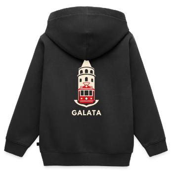 Arrêt le plus proche : tram de Galata - Sweat Premium à capuche zippé enfant bio - noir - Dos - AI Model Kid Male (0cm)