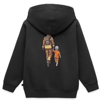 Papa Héros Pompier Pompier Brave - Sweat Premium à capuche zippé enfant bio - noir - Dos - AI Model Kid Male (0cm)