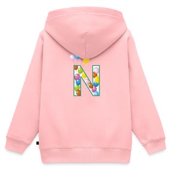 lettre N ballons - Sweat Premium à capuche zippé enfant bio - rose - Dos - AI Model Kid Female (0cm)