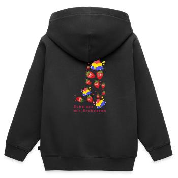 Erdbeeren, Erdbeere, Farbe,scheisse mit Erdbeeren - Kinder Premium Organic Zip Hoodie - Schwarz - Hinten - AI Model Kid Male (0cm)
