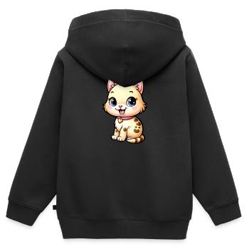 Minou joueur - mignon et adorable - Sweat Premium à capuche zippé enfant bio - noir - Dos - AI Model Kid Male (0cm)