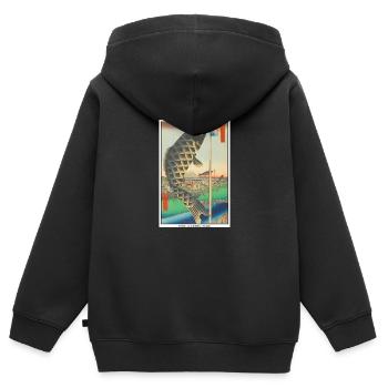 Japanische Kunst Hiroshige - Kinder Premium Organic Zip Hoodie - Schwarz - Hinten - AI Model Kid Male (0cm)