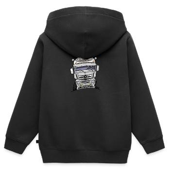 0807 M LKW weiß - Kinder Premium Organic Zip Hoodie - Schwarz - Hinten - AI Model Kid Male (0cm)