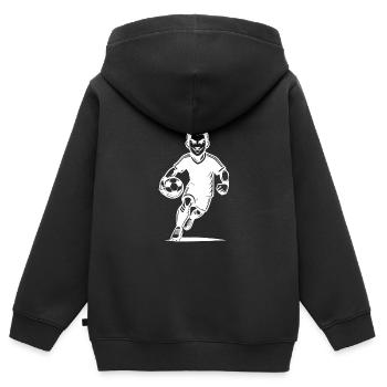 Joueur de football dynamique avec ballon - Sweat Premium à capuche zippé enfant bio - noir - Dos - AI Model Kid Male (0cm)