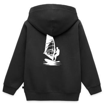 Planche à voile Voile, Voile, Eau, Vent et voiles - Sweat Premium à capuche zippé enfant bio - noir - Dos - AI Model Kid Male (0cm)