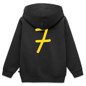 7 Numéro sept numéro jaune anniversaire - Sweat Premium à capuche zippé enfant bio - noir - Dos - AI Model Kid Male (0cm)