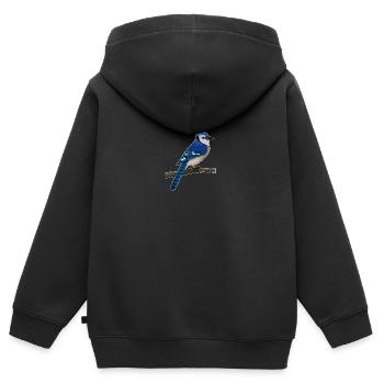 jz.birds Blue Jay Vogel Design - Sweat Premium à capuche zippé enfant bio - noir - Dos - AI Model Kid Male (0cm)