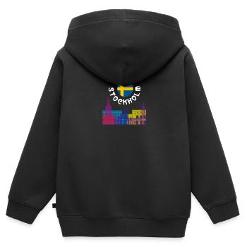 Stockholm - Kinder Premium Organic Zip Hoodie - Schwarz - Hinten - AI Model Kid Male (0cm)