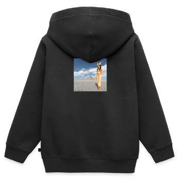 Déesse Hathor et pyramides - Sweat Premium à capuche zippé enfant bio - noir - Dos - AI Model Kid Male (0cm)