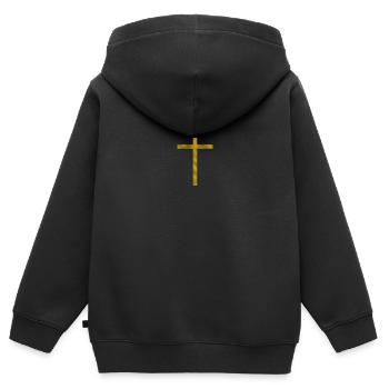 Kreuz Gold - Kinder Premium Organic Zip Hoodie - Schwarz - Hinten - AI Model Kid Male (0cm)