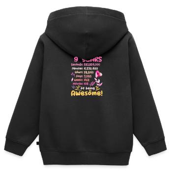 9 ans ! Cadeau d’anniversaire pour 9 ans - Sweat Premium à capuche zippé enfant bio - noir - Dos - AI Model Kid Male (0cm)