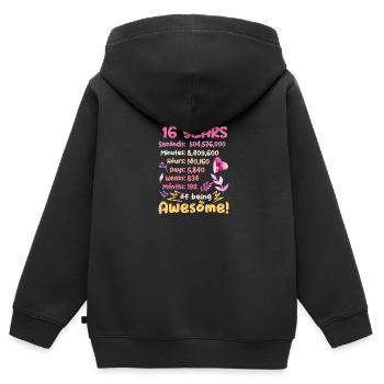 16 ans ! Cadeau d’anniversaire 16e anniversaire - Sweat Premium à capuche zippé enfant bio - noir - Dos - AI Model Kid Male (0cm)