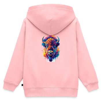 Bunter Bison Abstrakte Tierkunst Wildnis - Kinder Premium Organic Zip Hoodie - Rosa - Hinten - AI Model Kid Female (0cm)