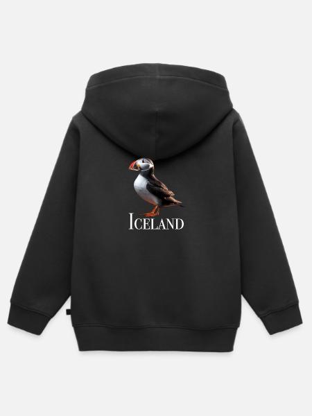 Iceland Puffin - Premium børne zip-hættetrøje økologisk - sort