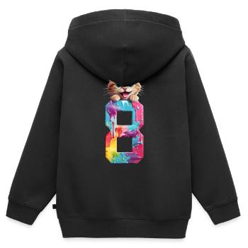8 YEARS OLD CAT 8TH BIRTHDAY - Kids Premium Organic Zip-up Hoodie - black - Back - AI Model Kid Male (0cm)