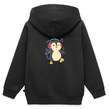 Pingouin dansant et écoutant de la musique - Sweat Premium à capuche zippé enfant bio - noir - Dos - AI Model Kid Male (0cm)