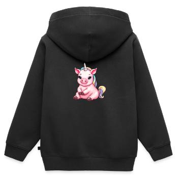 Süßes Einhorn-Schwein-Fusion - Kreatives Design - Kinder Premium Organic Zip Hoodie - Schwarz - Hinten - AI Model Kid Male (0cm)