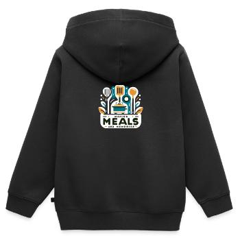 Mahlzeiten und Erinnerungen schaffen - Kinder Premium Organic Zip Hoodie - Schwarz - Hinten - AI Model Kid Male (0cm)