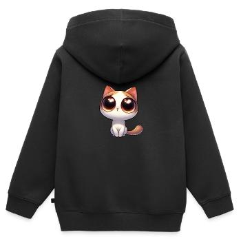 Süße schüchterne Katze im Bettelmodus - Kinder Premium Organic Zip Hoodie - Schwarz - Hinten - AI Model Kid Male (0cm)