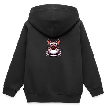 Sphinx Katze Kaffee Koffeinschock Lustig - Kinder Premium Organic Zip Hoodie - Schwarz - Hinten - AI Model Kid Male (0cm)